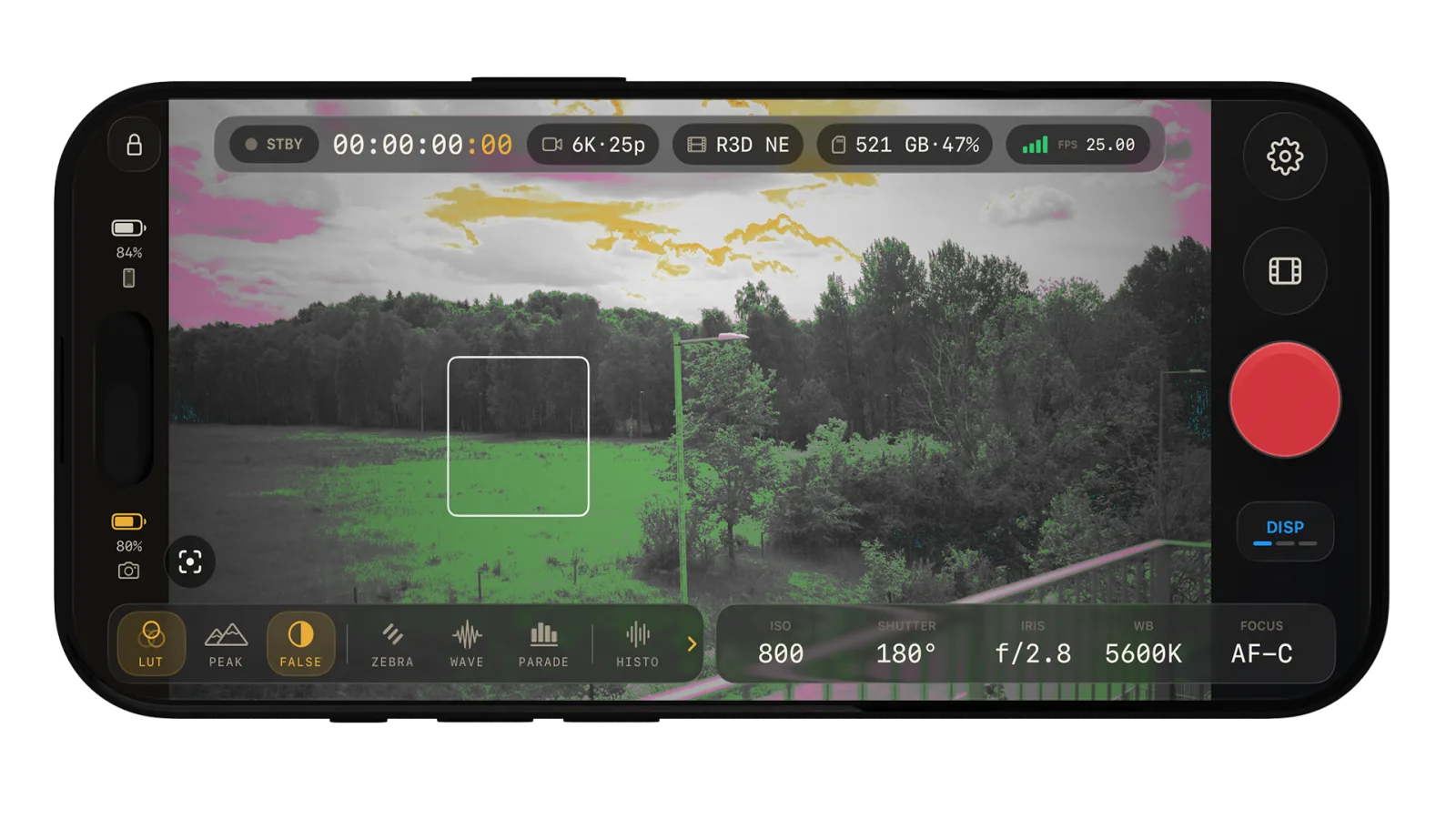 False color exposure map on the live view